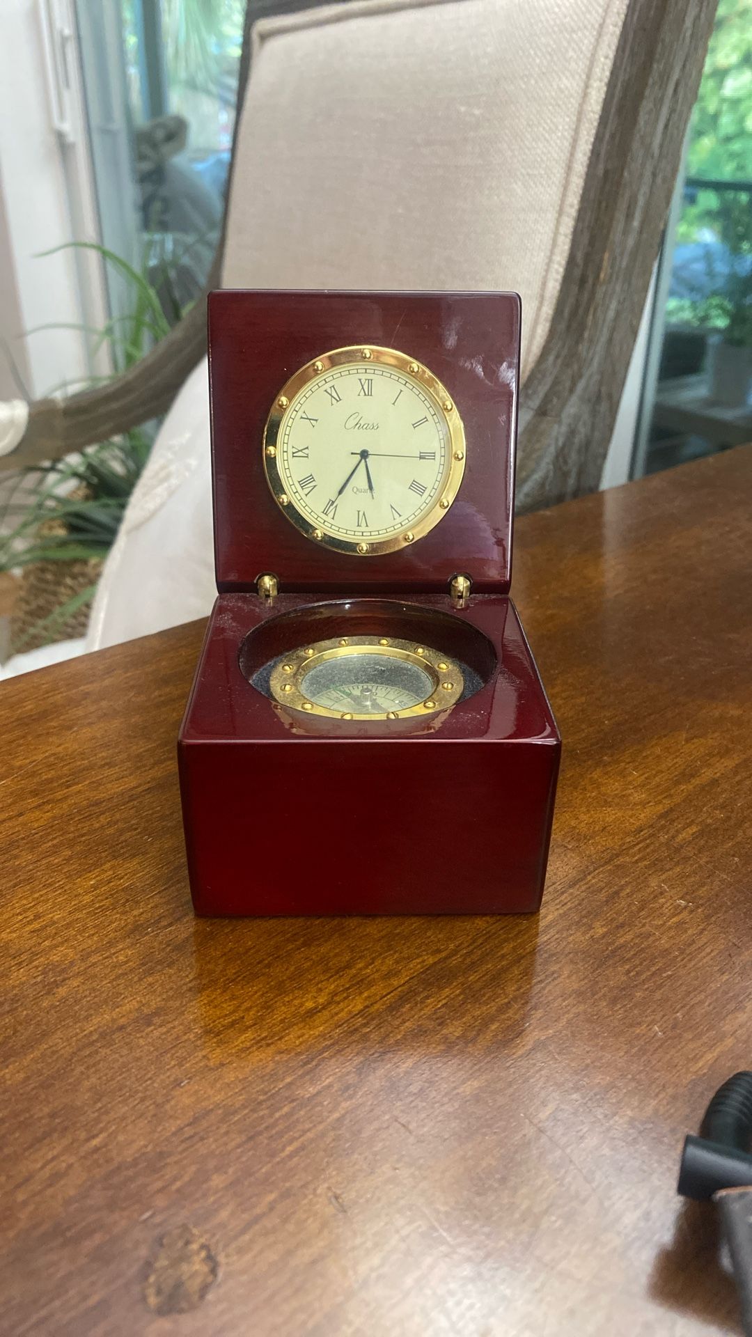 Chass Products LLC Navigator Desk Clock With Compass Rosewood