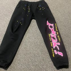 Pink And Black Spider Sweat Pants 