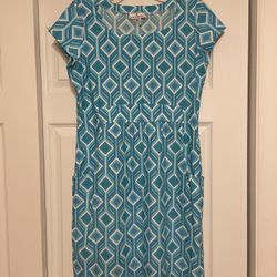 Jude Connally Turquoise & White Sheath Dress - Size Large 