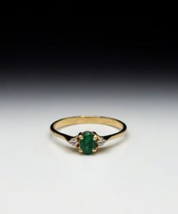 Emerald & Diamond Estate 14k Gold Ring