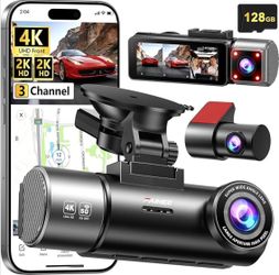 Brand New 3 Channel Dash Cam Front and Rear 128GB Card Included