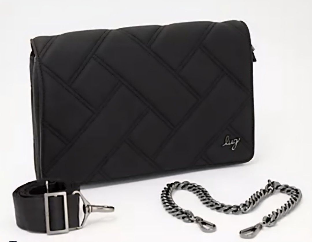 LUG Huddle Matte Luxe E/W With Chain Strap Metallic Black Large Shoulder Bag