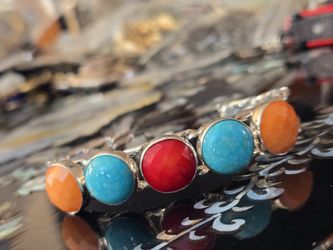 JAY KING Turquoise and Red and Orange Sea Bamboo Coral Sterling Silver Bracelet
