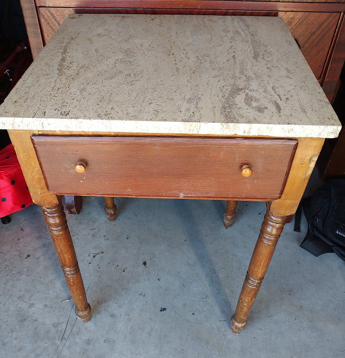Antique marble top side table w drawer 