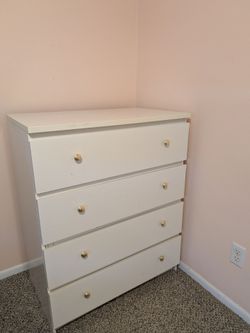 White 4-Drawer Dresser with Gold Knobs