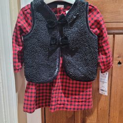 CARTERS CHRISTMAS DRESS WITH VEST!  AND BLACK UNDERWEAR UNDERNEATH Size 6 Months BNWT! ADORABLE!
