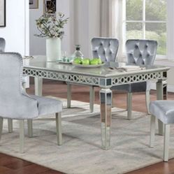 Brand New Silver & Grey 7pc Formal Dining Table Set 