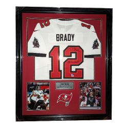 Tom Brady Signed Tampa Bay Buccaneers Jersey Inscribed SB LV MVP Framed Fanatics