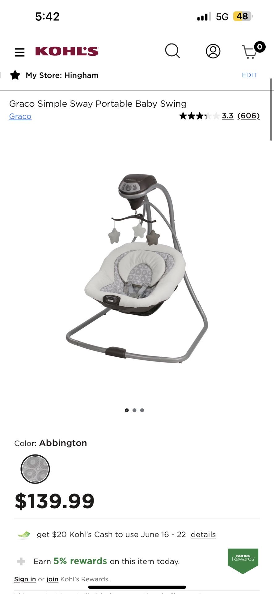 Graco Simple Sway Portable Baby Swing