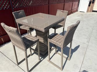 Oasis Pub Table Set with Barstools 5 Piece Outdoor Wicker Patio Furniture