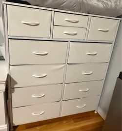 White Fabric Dresser with 12 Drawers