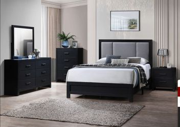 😍 Brand New Gray & Black King & Queen Bedroom Set with Bed Frame, Dresser, Mirror & Nightstand | Pickup & Delivery 🚚