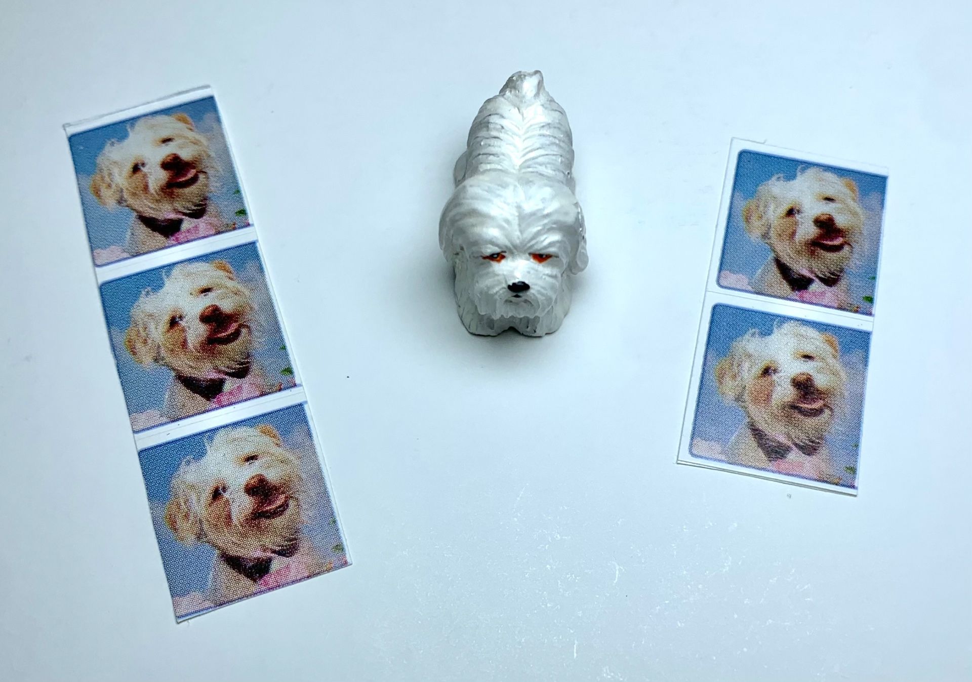 White Long Haired Dog with 5 Happy Dog Stickers
