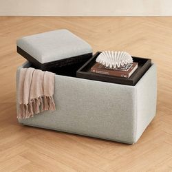 1808g  Levi Storage Bench with Reversible Tray, Modern Storage Coffee Table, Bedroom Bench, Rectangular Cube Upholstered Coffee Table Ottoman for Livi