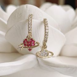 Unbalanced Planet Diamond Hoop Earrings 