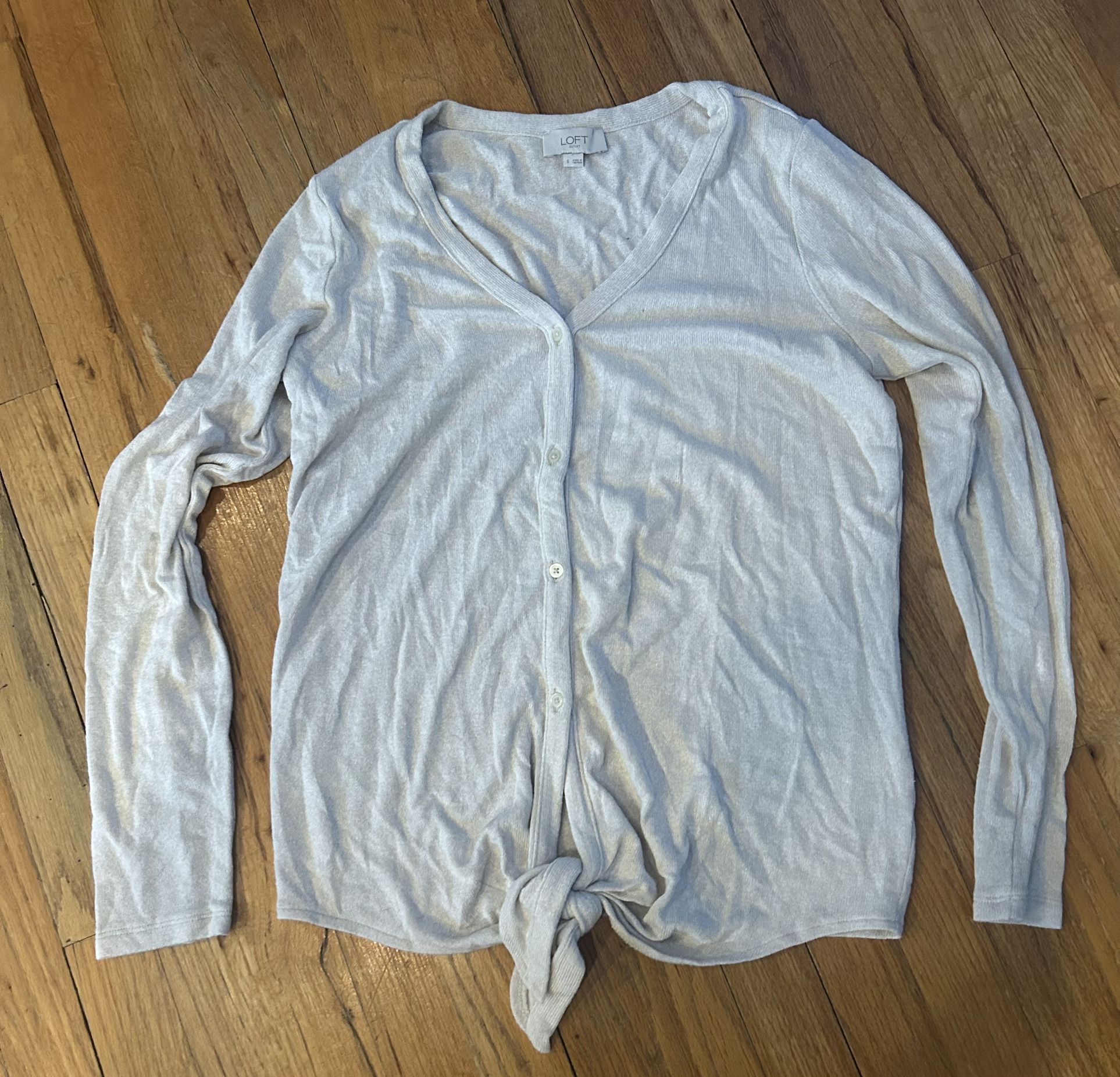 Loft white cardigan with tie bottom size small