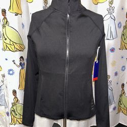 Aeropostale Sport Women Solid Full-Zip Fleece Jacket Black Long Sleeves Sz S