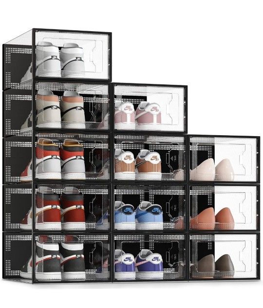 SEE SRPING XX-Large Shoe Storage Box Fit Size 14, Clear Plastic Stackable Shoe Organizer for Closet, Shoe Rack Sneaker Containers Bins Holders, Drawer