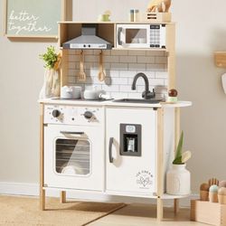 Modern white and wood kids play kitchen