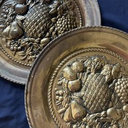 Set Of Two Vintage Brass Pub Plates 