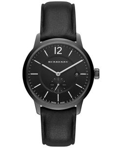 Wath Burberry Men's Swiss Black Leather Strap Watch 40mm BU10003