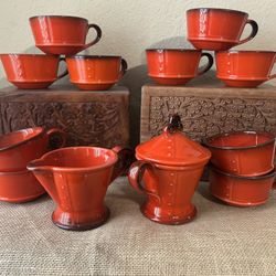 12pc VTG Metlox Poppytrail Fire Orange Dish Set 
