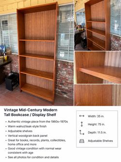 Vintage Mid-Century Modern Tall Bookcase – 1960s/70s