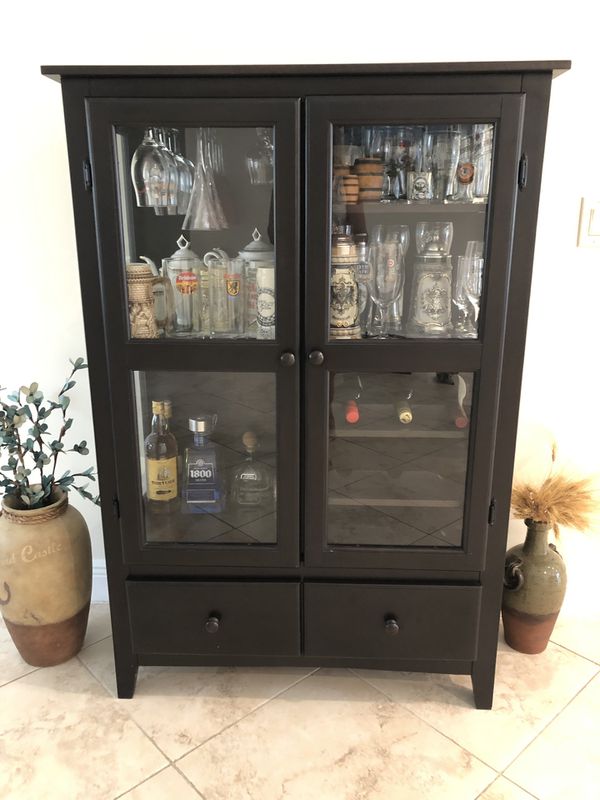 Curio Cabinet with wine rack, glass rack, 2 drawers, glass doors for ...