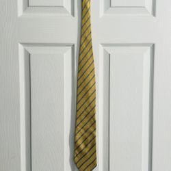 Fabio Fazio Men’s Silk Striped Extra Long Tie Yellow and Blue