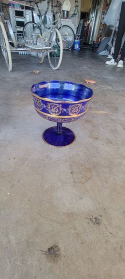 Cobalt Blue Glass Pedestal Compote Bowl