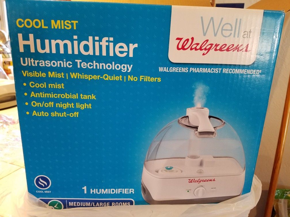 Humidifier Cool Mist Ultrasonic technology for medium/large rooms with visible mist/whisper quiet/no filters, antimicrobial tank,on/off night light