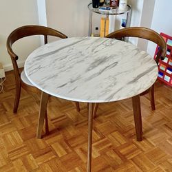 Solid Wood Base Marble Finish Round Dining Table 36”