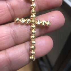 Yellow Gold Moon Cut beats cross Pendant 