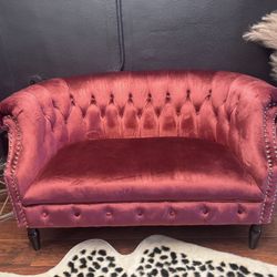 Red/Orange Loveseat Couch 