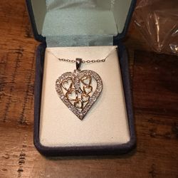 Sterling Silver And Diamond Heart Pendant