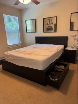 Queen bed frame with drawers! Like new