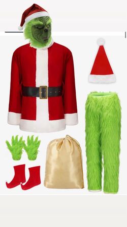 Grinch Santa Costume Set with mask  size large