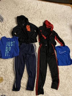 Two Nike Full zipper hoodies size L Two Nike T-shirt size L Two Addias pants size 14/16 (run small) like a Large