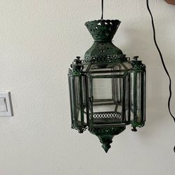 Mid Century Glass And Metal Hanging Swang Lamp
