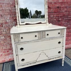 Vintage Dresser Chest Of Drawers With Removable Mirror Solid Wood 
