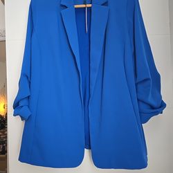 Chico's Ruched Sleeve Blazer Jacket Turkish Sea Blue Size 2 (US 12) NWT $169