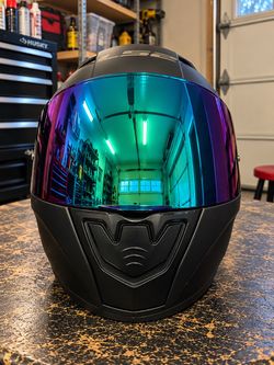 LS2 Rapid Full Face Motorcycle Helmet Medium Black w/ Blue Purple Mirrored Shield