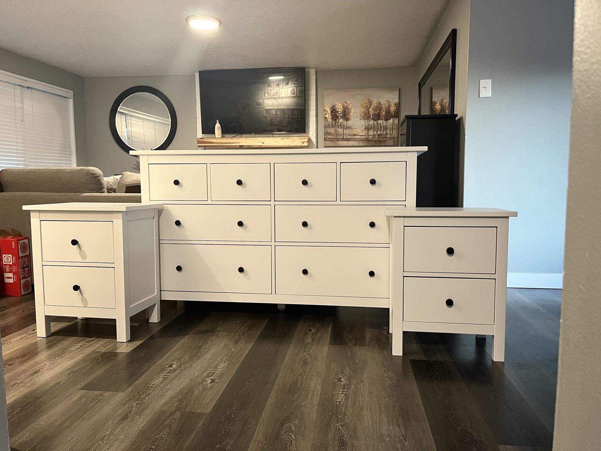 Refinished Solid Wood Ikea Hemnes Dresser and Matching Nightstands 3-piece Bedroom Set 