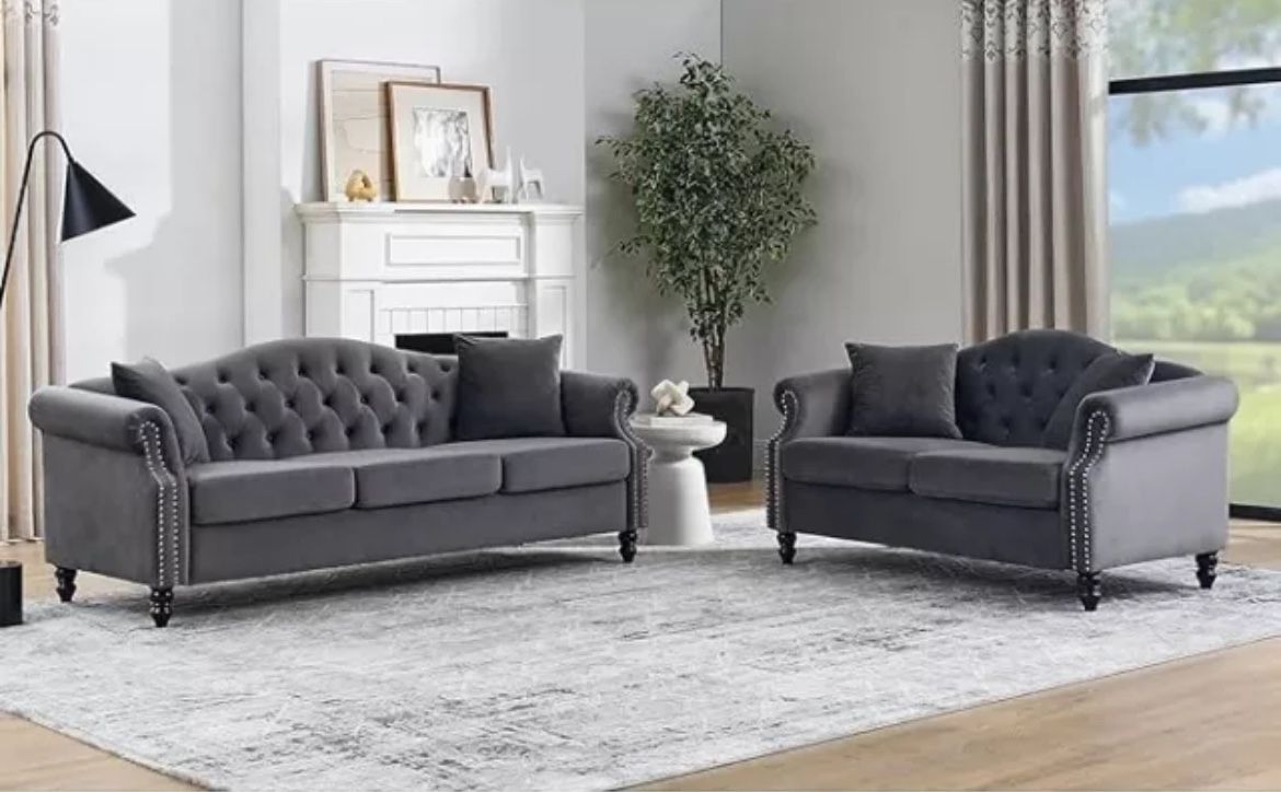 Brand New 3 Seater Sofa and 2 Seater Loveseat, Smoke Grey