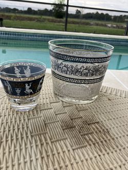 Vintage 1950s Jeanette Glass Ice Bucket Set, Wedgwood Blue and White Chariot Design