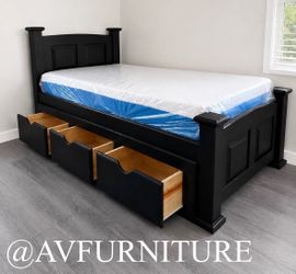 Twin Bed w 3 Drawer and Memory Foam Mattress