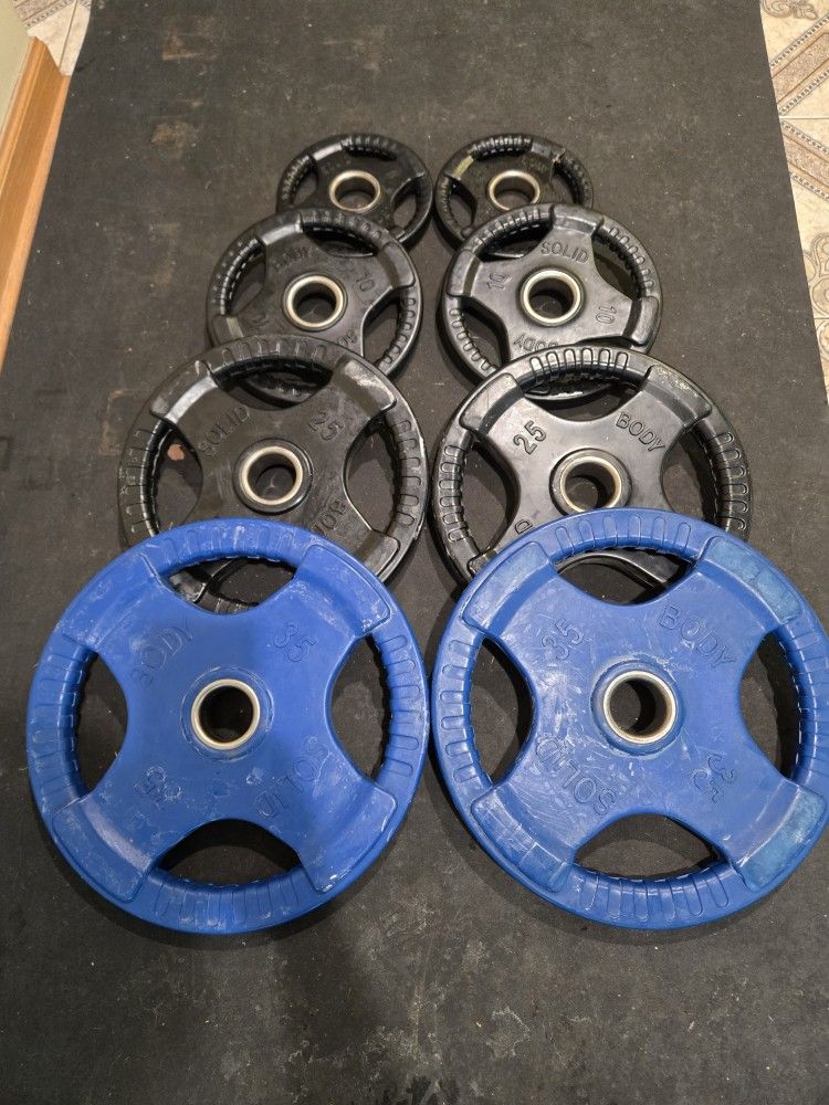 150lb Body Solid Olympic Rubber Coated Grip Weight Plates Set