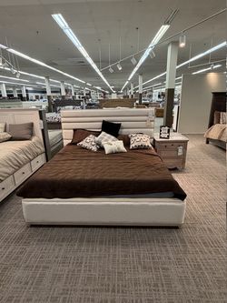 Channel Tufted Upholstered Platform Bed - Cream | Headboard