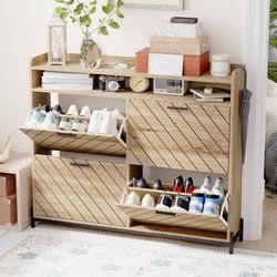 Modern Farmhouse Shoe Storage Cabinet ā 4 Flip Drawers with Shelves