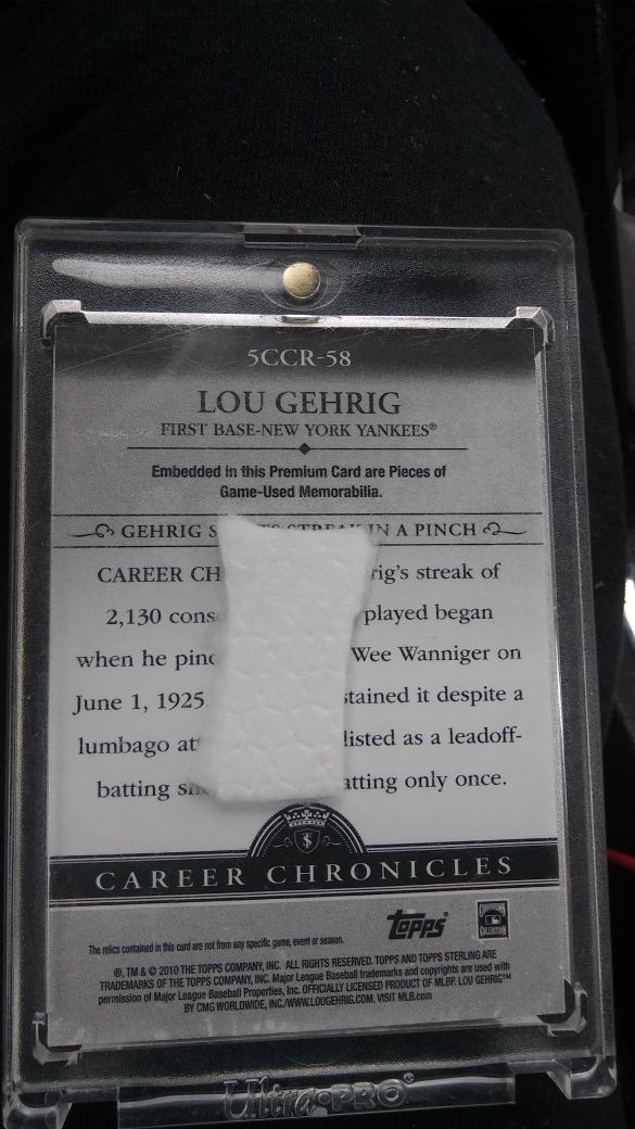 2010 Topps career Chronicles Lou Gehrig Jersey card 14/25